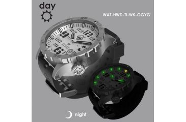 Image of Hazard 4 HeavyWater Diver Titanium Tritium Dive Watch,White Dial,Black Graphics,Green Bezel,Nylon Strap WAT-HWD-TI-WK-GGYG