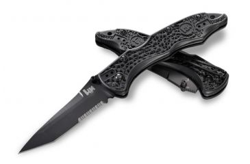 Image of Heckler &amp; Koch 14452 Tanto Pika Knife w/ Combo Edge BK1 Blade &amp; Black Handle, Clam Package 14452SBKCP