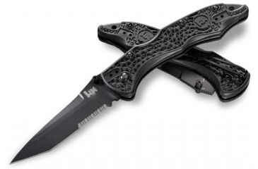 Image of Heckler &amp; Koch 14452 Tanto Pika Knife w/ Combo Edge BK1 Blade &amp; Black Handle 14452SBK