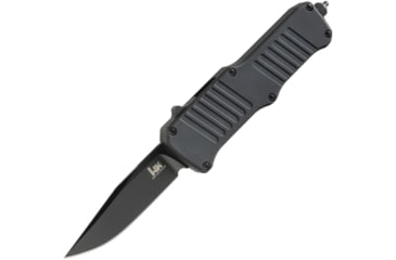 Image of Heckler &amp; Koch Auto Hk Mini Incursion OTF Automatic Folding Knives w/ Glass breaker, 3in, Black PVD Coated 154CM Stainless Clip Point Blade, Black Anodized Aluminum Handle, 54056