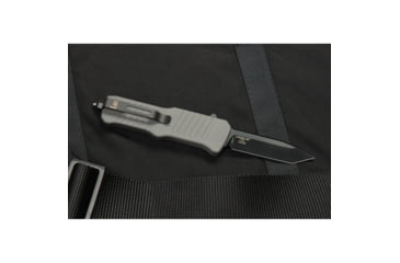 Image of Heckler &amp; Koch Auto Hk Mini Incursion OTF Automatic Folding Knives w/ Glass breaker, 3in, Black PVD Coated 154CM Stainless Tanto Blade, Gray Anodized Aluminum Handle, 54042
