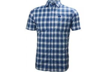 Image of Helly Hansen Domar Short Sleeve Shirt - Men's-Sodalite Blue Outdoor Plaid-Small