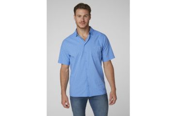 Image of Helly Hansen Fjord Qd Short Sleeve Shirt - Mens, Cornflower Check, Extra Large, 34048509-XL