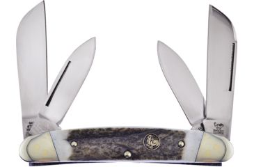 Image of Hen &amp; Rooster 4 Blade Deer Stag Folding Knife,Stainless Steel,Standard Edge,Pen and Sheepsfoot,Mirror Polish,Deer Stag Handle HR264DS