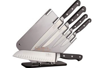 Image of Hen &amp; Rooster 5 pc Kitchen Knife Set,3.375in paring knife, 4.75in utility knife, 6in boning knife, 8.125in slicer, 8in Santoku HRI026