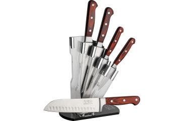 Image of Hen &amp; Rooster 5 pc Kitchen Knife Set,3.5in paring knife, 4.75in utility knife, 7in Santoku knife, 8.125in bread knife, 7.875in chefs knife HRI015B