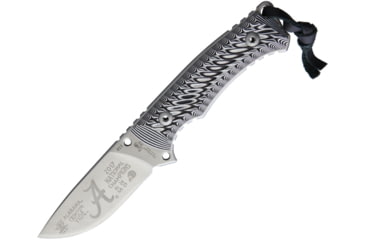 Image of Hen &amp; Rooster Alabama 17 Champs Skinner Fixed Blade Knife, 9in Overall, 4in Satin SS Drop Point, Black/White Sculpted G10 Handle, Blade Etching, Black Leather Belt Sheath, Black /White, AL17-HR002