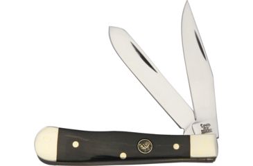 Image of Hen &amp; Rooster Baby Trapper Buffalo Horn Folding Knife,Stainless Steel,Clip and Spey,Black,Buffalo Horn Handle HR422CBH