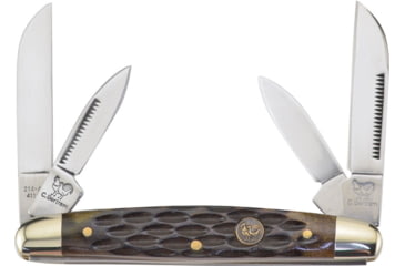 Image of Hen &amp; Rooster Congress Antique Green Bone Folding Knife, Mirror finish stainless twin sheepsfoot and twin p, Antique green jigged bone handle, 214-AGB