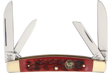 Image of Hen &amp; Rooster Congress Red Pick Bone Folding Knife,Stainless Steel,Standard Edge,Pen,Sheepsfoot and Spear,Mirror Polish,Red,Bone Handle HR364RPB