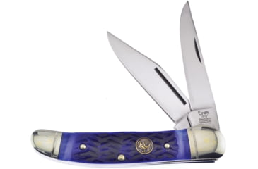 Image of Hen &amp; Rooster Copperhead Blue Pick Bone Folding Knife, Mirror SS Clip And Skinner Blades, Blue Pick Bone Handle, Nickel Silver Bolster, Inlay Shield, Blue, 232-BLPB