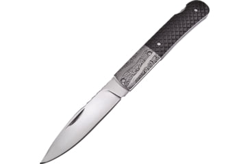 Image of Hen &amp; Rooster Lockback Folding Knife, 3.75in Mirror SS Drop Point, Black Checkered Aluminum Handle, SS Bolster, Pocket Clip, HR-016SS