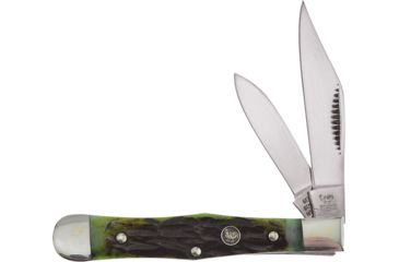Image of Hen &amp; Rooster Mini Coke Bottle Folding Knife,Stainless Steel,Standard Edge,Clip and Pen,Mirror Polish,Antique Green,Pick Bone Handle HR432AGB