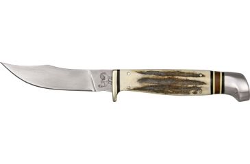 Image of Hen &amp; Rooster Stag Damascus Bowie Fixed Blade Knife, 3.5in, Damascus Upswept Clip Blade, Stag Handle HR5048DM
