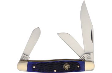 Image of Hen &amp; Rooster Stockman Blue Pick Bone Folding Knife,Stainless Steel,Standard Edge,Clip,Spey and Sheepsfoot,Mirror Polish,Blue,Pick Bone Handle, 313-BLPB