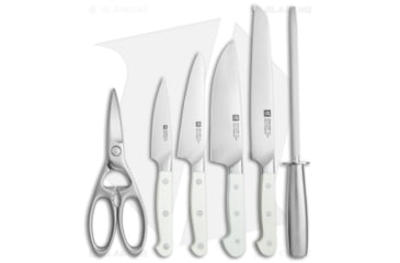 Image of HENCKELS ZWILLING Pro Le Blanc 7-Piece Block Kitchen Knife Set, Stainless Steel, Polymer Handle, Steel, One Size, BHQ-136326
