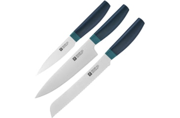 Image of HENCKELS ZWILLING Three Piece Blue Set, 8in Serrated Bread Blade/ 8in Chef's Blade/ 4in Paring Blade, Blue Polypropylene Handle, 53020-902