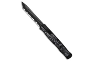 Image of Heretic Knives Cleric II Automatic Folding Knife, 4.25in, CPM MagnaCut, Tanto Blade, Aluminum, Carbon Fiber, Black/White Handle, Fully Serrated, Black/White Black, 10.00 inch, BHQ-200583