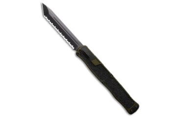 Image of Heretic Knives Cleric II Automatic Folding Knife, 4.25in, CPM MagnaCut, Tanto Blade, Aluminum, Rubber, OD Green/Black Handle, Fully Serrated, OD Green/Black/Black, 10.00 inch, BHQ-201366