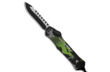 Image of Heretic Knives Hydra Recurve Automatic Folding Knife, 3.60in, CPM MagnaCut, Drop Point Blade, Aluminum, Green Handle, Green/Black, 9.10 inch, BHQ-193975