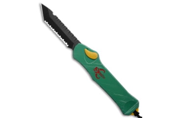 Image of Heretic Knives Hydra Automatic Folding Knife, 3.55in, CPM MagnaCut, Tanto Blade, Aluminum, Green Handle, Serrated, Green/Black, 9.05 inch, BHQ-196440