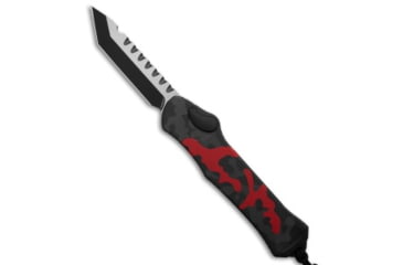Image of Heretic Knives Hydra Automatic Folding Knife, 3.60in, CPM MagnaCut, Tanto Blade, Aluminum, Red/Camo/Gray Handle, Plain, Red/Camo/Gray/Black, 9.10 inch, BHQ-195096