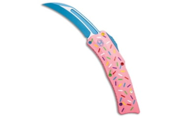 Image of Heretic Knives ROC Dessert Warrior Automatic Folding Knife, 3.18in, CPM MagnaCut, Hawkbill Blade, Aluminum, Pink Handle, Pink/Blue, 7.75 inch, BHQ-216193