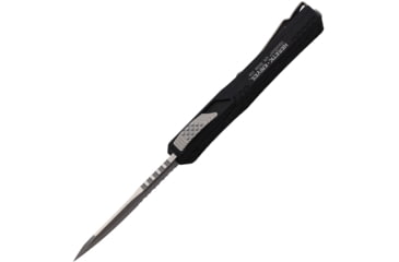 Image of Heretic Knives Auto Colossus OTF Automatic Folding Knives, 3.5in, Stonewash Finish Partially Serrated CPM MagnaCut Stainless Blade, Black Aluminum Handle w/ Black Traction Insert, H0392B