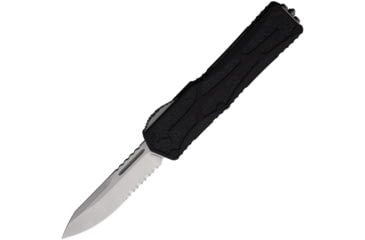 Image of Heretic Knives Auto Colossus OTF Automatic Folding Knives, 3.5in, Stonewash Finish Partially Serrated CPM MagnaCut Stainless Blade, Black Aluminum Handle w/ Black Traction Insert, H0392B