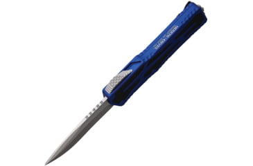 Image of Heretic Knives Colossus OTF Automatic Folding Knife, 3.5in, Stonewash CPM MagnaCut Stainless Blade, Recurve Blade, Blue Aluminum Handle, H042-2A-BLU
