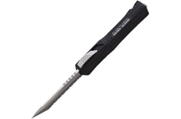 Image of Heretic Knives Auto Colossus OTF Automatic Folding Knives, 3.5in, Stonewash Finish CPM MagnaCut Stainless Blade, Full Serrated Tanto, Black Aluminum Handle, H0402C