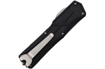 Image of Heretic Knives Auto Colossus OTF Automatic Folding Knives, 3.5in, Satin Finish Partially Serrated CPM MagnaCut Stainless Tanto Blade, Black Aluminum Handle, H0402B