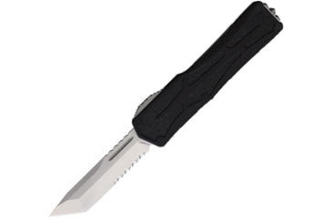 Image of Heretic Knives Auto Colossus OTF Automatic Folding Knives, 3.5in, Satin Finish Partially Serrated CPM MagnaCut Stainless Tanto Blade, Black Aluminum Handle, H0402B