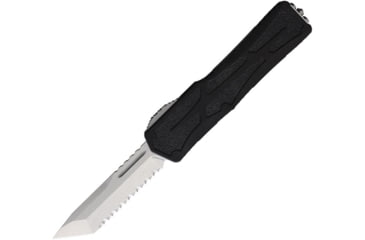 Image of Heretic Knives Auto Colossus OTF Automatic Folding Knives, 3.5in, Stonewash Finish CPM MagnaCut Stainless Blade, Full Serrated Tanto, Black Aluminum Handle, H0402C