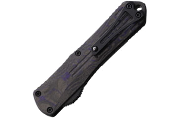 Image of Heretic Knives Auto Manticore E OTF Automatic Folding Knives, 3in, Black DLC Coated Partially Serrated Elmax Steel Bowie Blade, Black Anodized Aluminum Handle, H026B6BPUCF