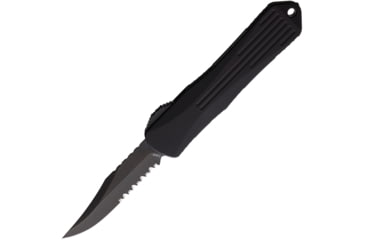 Image of Heretic Knives Auto Manticore E OTF Automatic Folding Knives, 3in, Black DLC Coated Partially Serrated Elmax Steel Bowie Blade, Black Anodized Aluminum Handle, H026B6BPUCF
