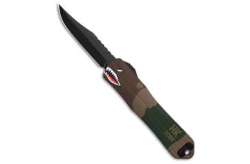 Image of Heretic Knives Heretic Knives Manticore E Bowie OTF Knife A-10 Warthog Aluminum 3.25" DLC, Brown/Green/Tan, CPM MagnaCut, adult, BHQ-207526