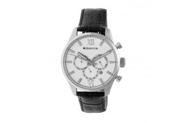 Image of Heritor Automatic Benedict Leather-Band Watch with Day/Date, Silver/Black HERHR6801
