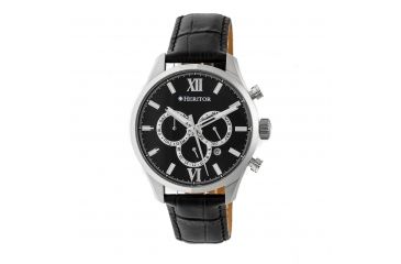 Image of Heritor Automatic Benedict Leather-Band Watch with Day/Date, Black/Black HERHR6802