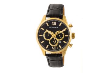 Image of Heritor Automatic Benedict Leather-Band Watch with Day/Date, Black/Black HERHR6803