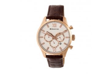 Image of Heritor Automatic Benedict Leather-Band Watch with Day/Date, Silver/Brown HERHR6804
