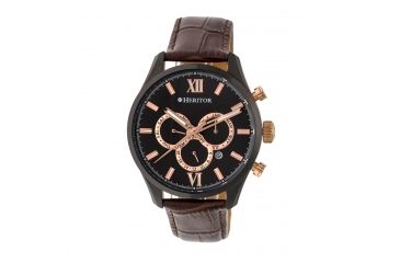 Image of Heritor Automatic Benedict Leather-Band Watch with Day/Date, Black/Dark Brown HERHR6806