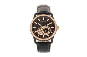 Image of Heritor Automatic Davidson Semi-Skeleton Leather-Band Watch, Rose Gold/Black, One Size, HERHR8006