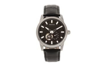 Image of Heritor Automatic Davidson Semi-Skeleton Leather-Band Watch, Silver/Black, One Size, HERHR8002
