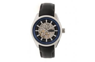 Image of Heritor Automatic Desmond Skeleton Dial Leather-Band Watch, Black/Black HERHR6602