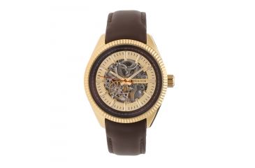 Image of Heritor Automatic Desmond Skeleton Dial Leather-Band Watch, Gold/Brown HERHR6603