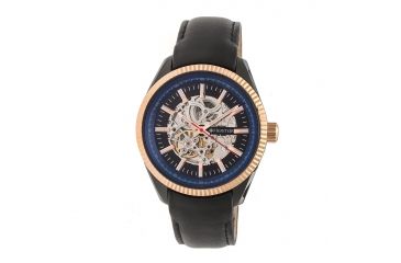 Image of Heritor Automatic Desmond Skeleton Dial Leather-Band Watch, Black/Black HERHR6605