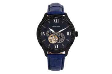 Image of Heritor Automatic Harding Semi-Skeleton Leather-Band Watch, Black/Blue, One Size, HERHR9005