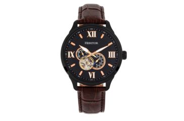 Image of Heritor Automatic Harding Semi-Skeleton Leather-Band Watch, Black, One Size, HERHR9006
