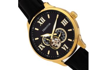 Image of Heritor Automatic Harding Semi-Skeleton Leather-Band Watch, Gold/Black, One Size, HERHR9004